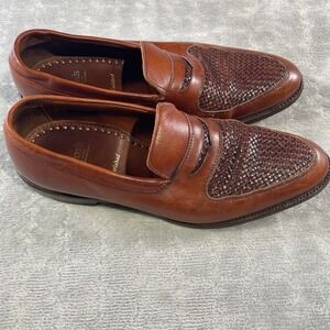 Allen Edmonds Carlsbad Penny Loafers Shoes Mens 9.5 Brown Leather Woven USA